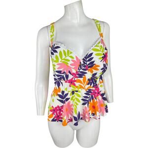 Terra & Sky 1X Tankini Top Swimwear Floral Molded Cup Underwire NWT Plus Size
